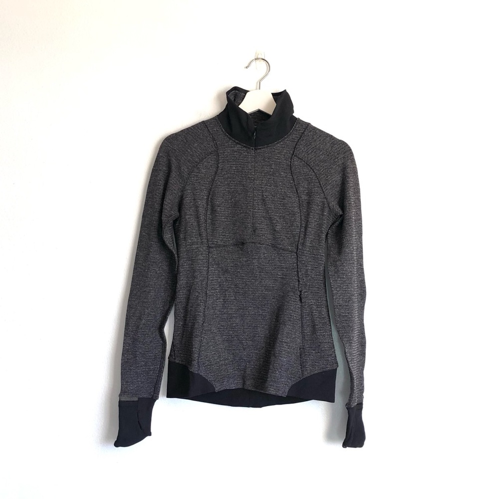 Lululemon Runderful 1/2 Zip Pullover Top Mini Check Pique Heathered Black Size 6